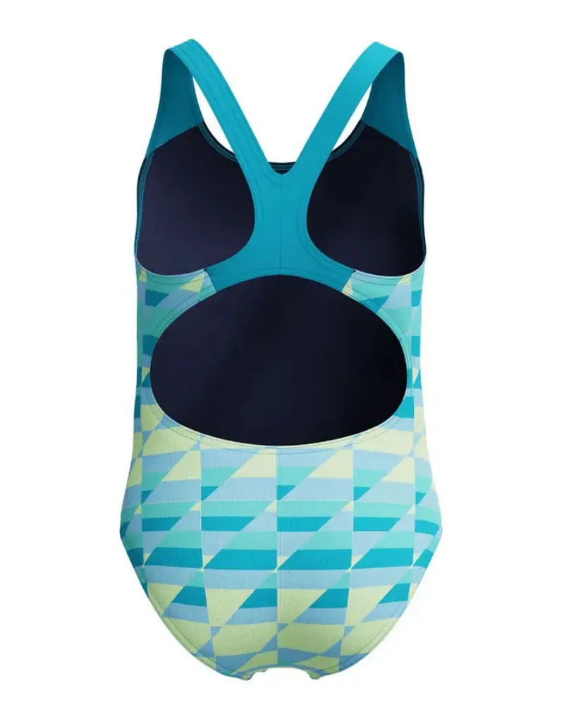 Speedo Girls Allover Printed Splashback Swimsuit Blue/Light Green-1