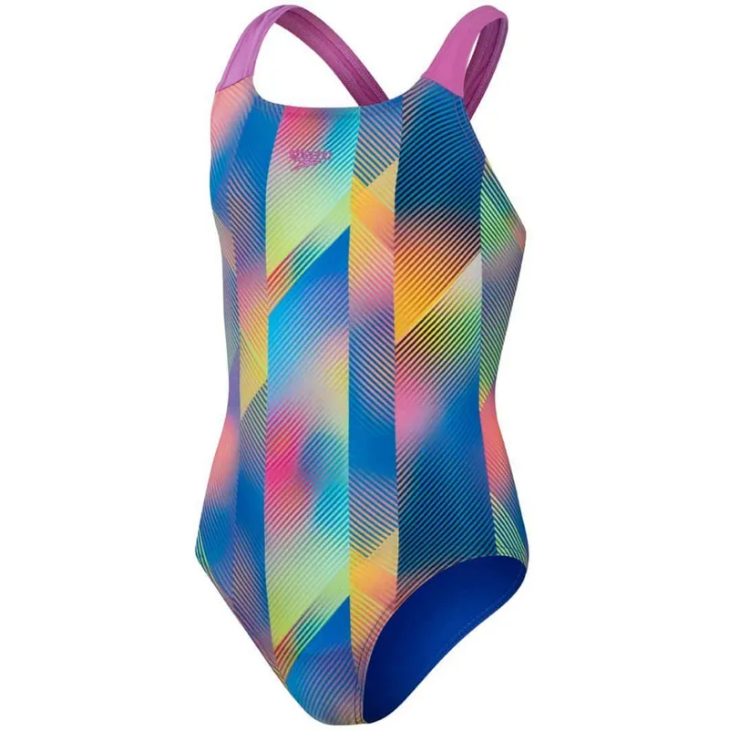 Speedo Girls Digital Allover Powerback One Piece True Cobalt/Kiki Pink