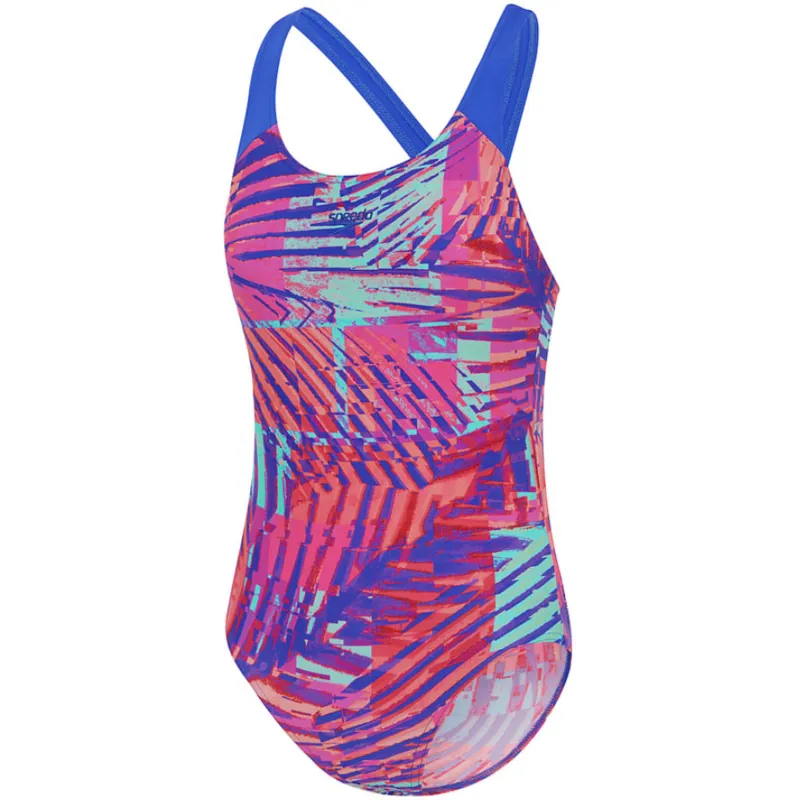 Speedo Girls Digital Allover Splashback One Piece Swimsuit Cobalt Pop