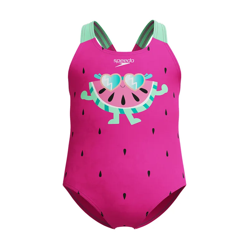Speedo Girls Digital Printed One Piece Swimsuit Neon Bubblegum-1