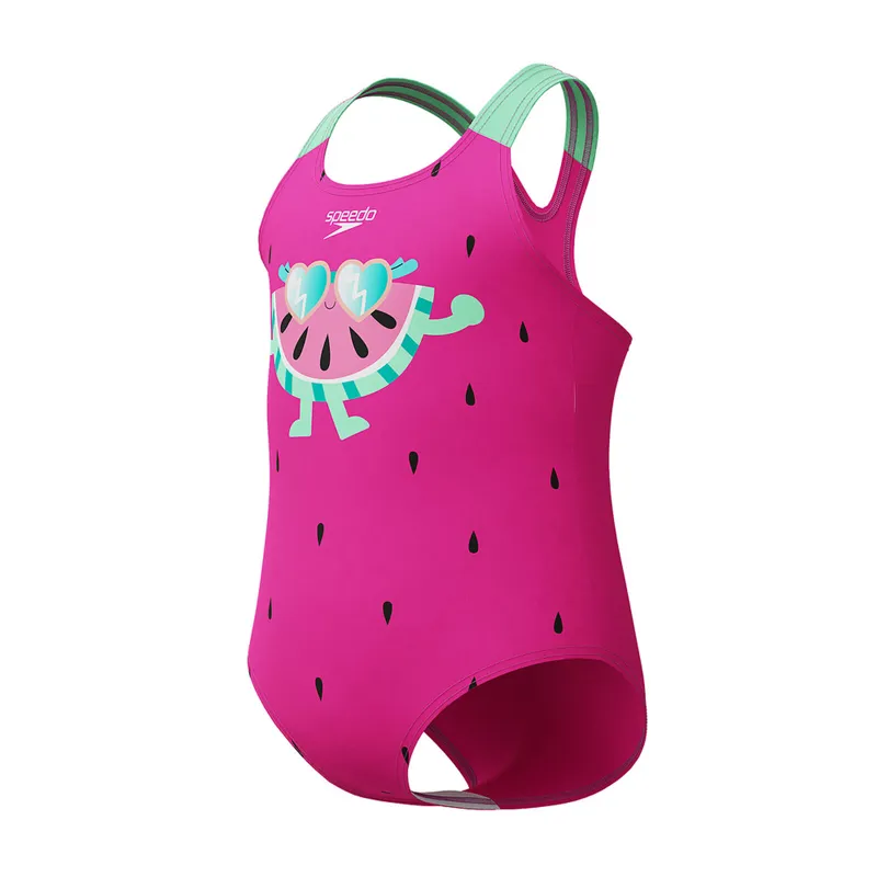 Speedo Girls Digital Printed One Piece Swimsuit Neon Bubblegum