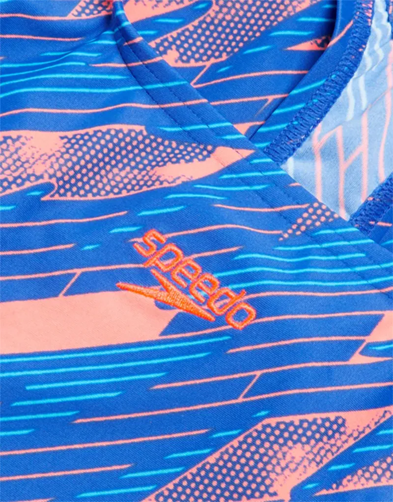Speedo Girls HyperBoom Allover Medalist Swimsuit Blue/Red-2
