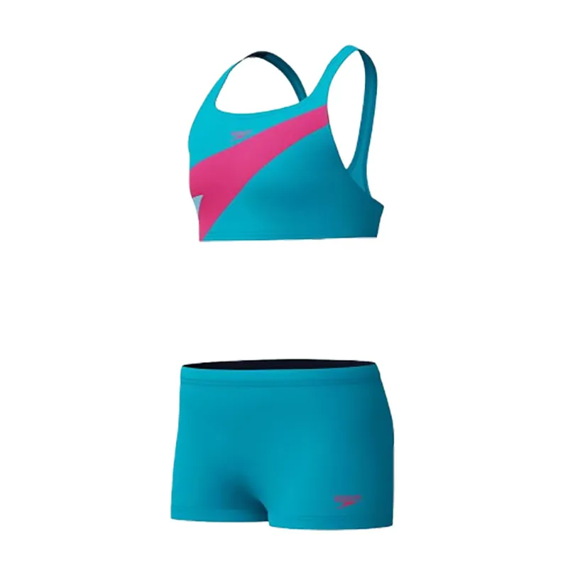 Speedo Girls Hyperboom Butterfly Back Bikini Set Turquoise/Pink-2