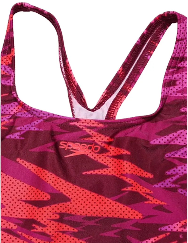 Speedo Girls Hyperboom Print Medalist Swimsuit Neon Jelly/Post It Pink-2