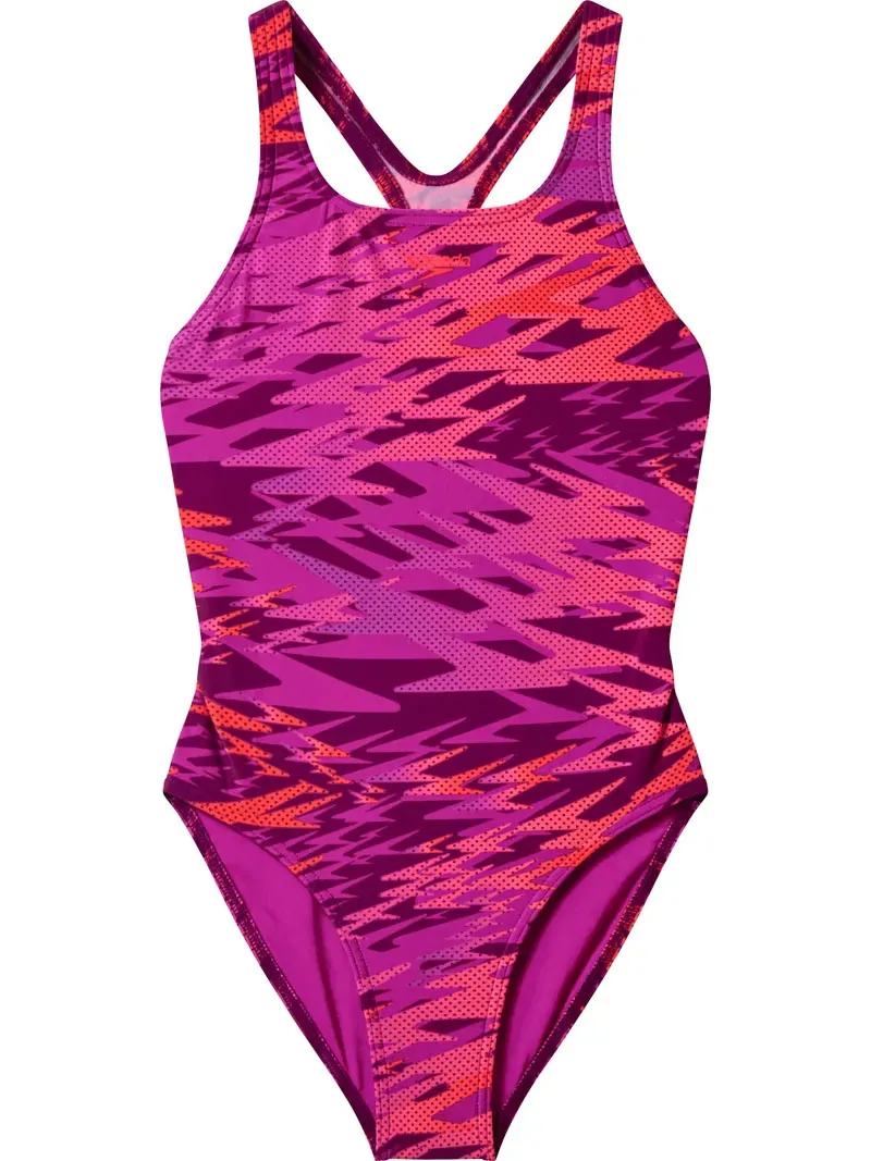 Speedo Girls Hyperboom Print Medalist Swimsuit Neon Jelly/Post It Pink