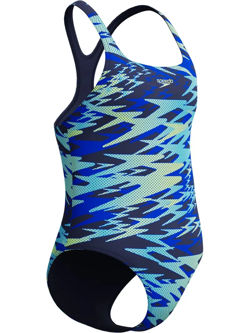Speedo Girls Hyperboom Printed Medalist Swimsuit Blue/Light Green-7