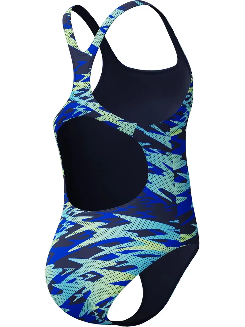 Speedo Girls Hyperboom Printed Medalist Swimsuit Blue/Light Green-5