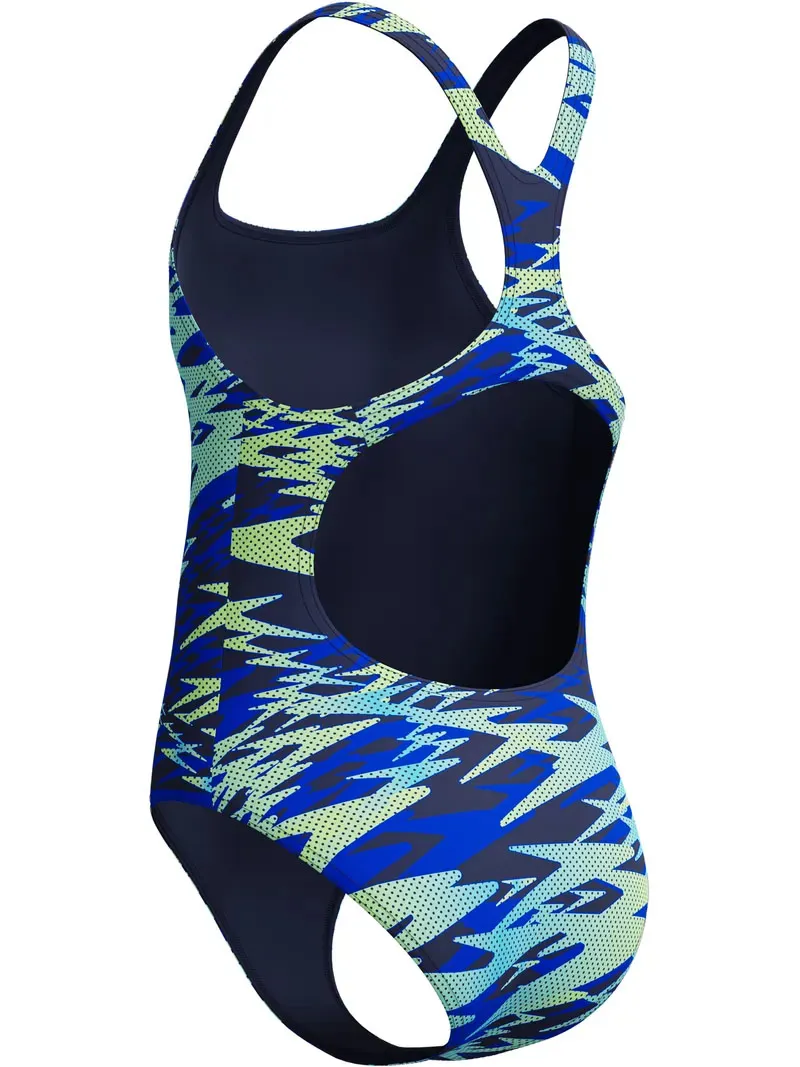 Speedo Girls Hyperboom Printed Medalist Swimsuit Blue/Light Green-4