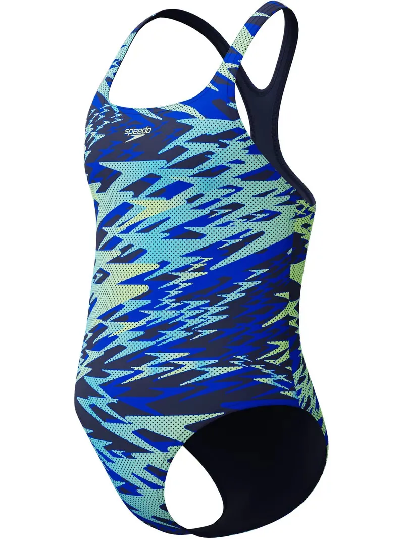 Speedo Girls Hyperboom Printed Medalist Swimsuit Blue/Light Green-2