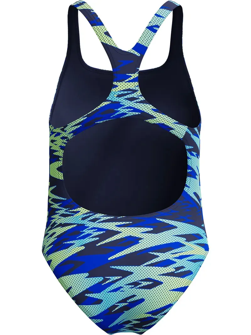 Speedo Girls Hyperboom Printed Medalist Swimsuit Blue/Light Green-1