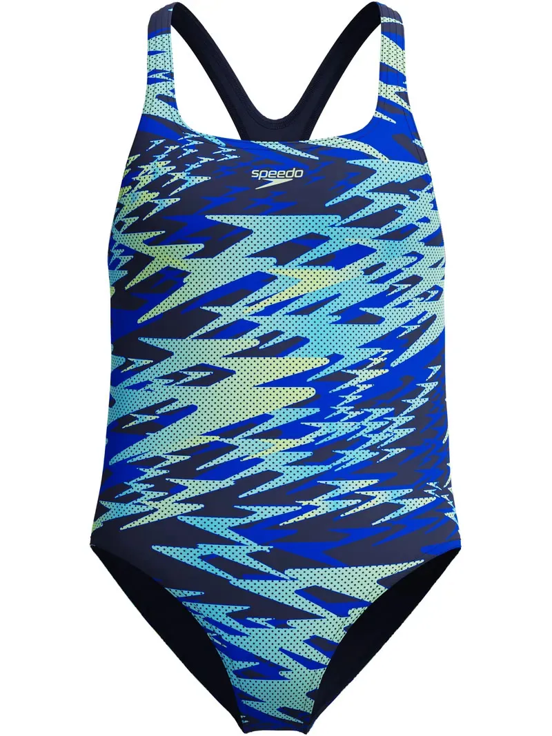 Speedo Girls Hyperboom Printed Medalist Swimsuit Blue/Light Green