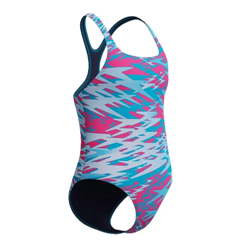 Speedo Girls Hyperboom Printed Medalist Swimsuit Blue/Pink