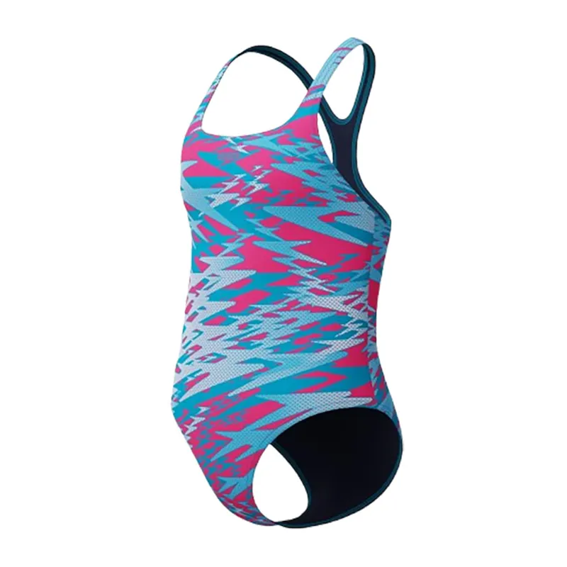 Speedo Girls Hyperboom Printed Medalist Swimsuit Blue/Pink-3