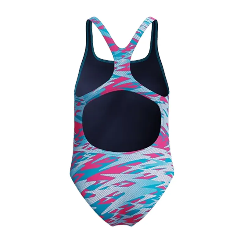 Speedo Girls Hyperboom Printed Medalist Swimsuit Blue/Pink-2