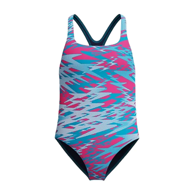 Speedo Girls Hyperboom Printed Medalist Swimsuit Blue/Pink-1