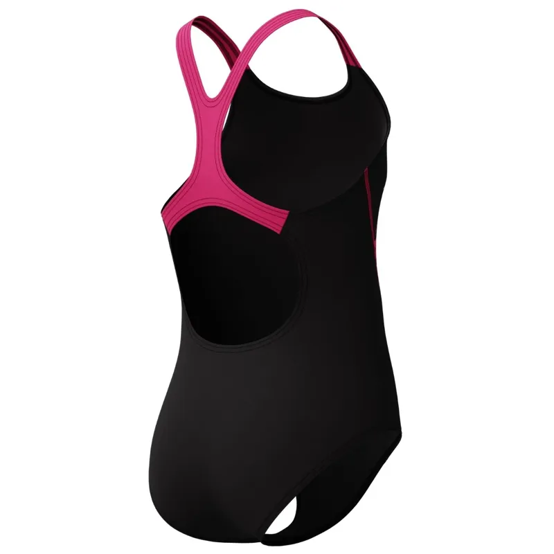 Speedo Girls Medley Logo Medalist Swimsuit Black/Pink-6