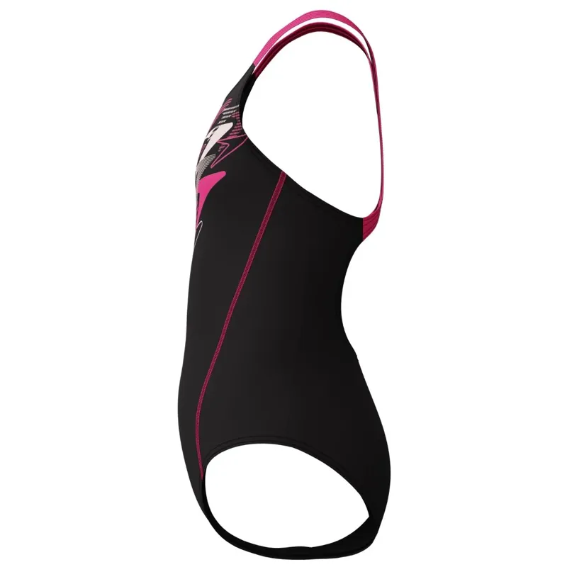 Speedo Girls Medley Logo Medalist Swimsuit Black/Pink-5