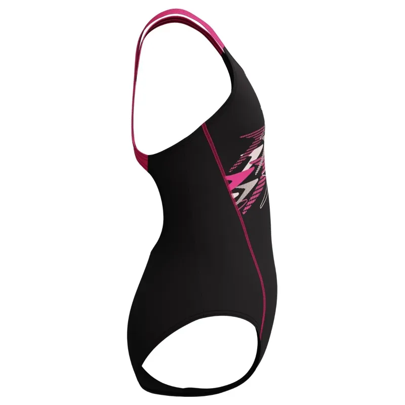 Speedo Girls Medley Logo Medalist Swimsuit Black/Pink-4