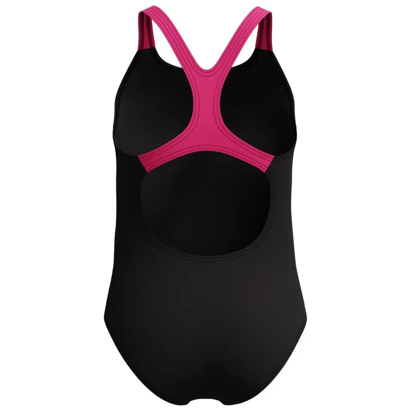 Speedo Girls Medley Logo Medalist Swimsuit Black/Pink-3