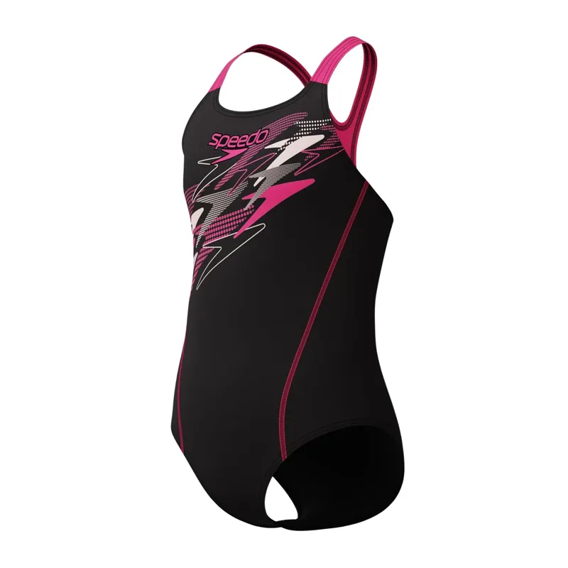 Speedo Girls Medley Logo Medalist Swimsuit Black/Pink