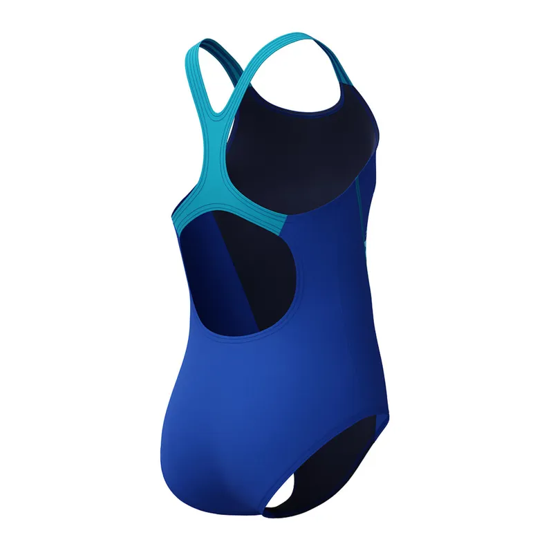 Speedo Girls Medley Logo Medalist Swimsuit Blue/Light Green-4