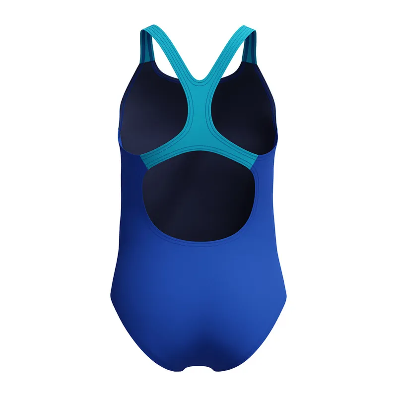 Speedo Girls Medley Logo Medalist Swimsuit Blue/Light Green-1