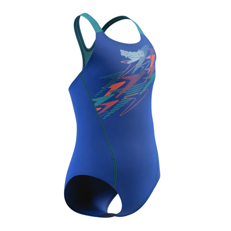 Speedo Girls Medley Logo Medalist Swimsuit Night Watch/ Hyper Teal-5