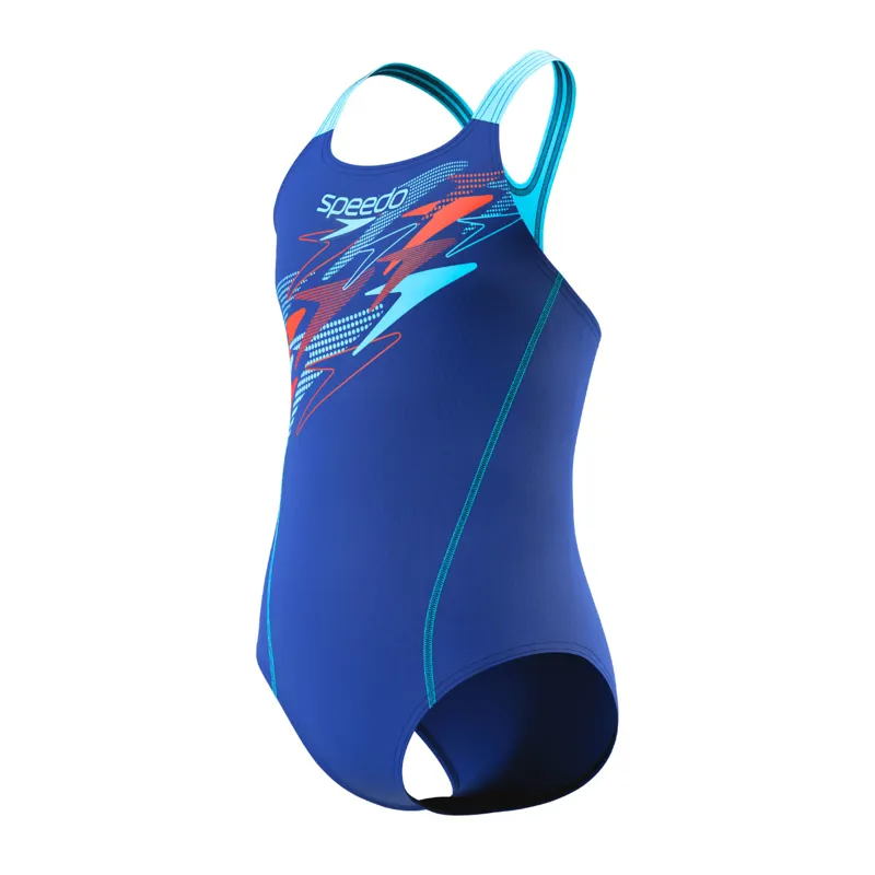 Speedo Girls Medley Logo Medalist Swimsuit Night Watch/ Hyper Teal-4