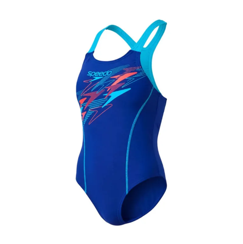 Speedo Girls Medley Logo Medalist Swimsuit Night Watch/ Hyper Teal-2