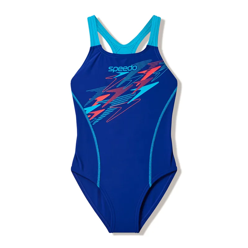 Speedo Girls Medley Logo Medalist Swimsuit Night Watch/ Hyper Teal