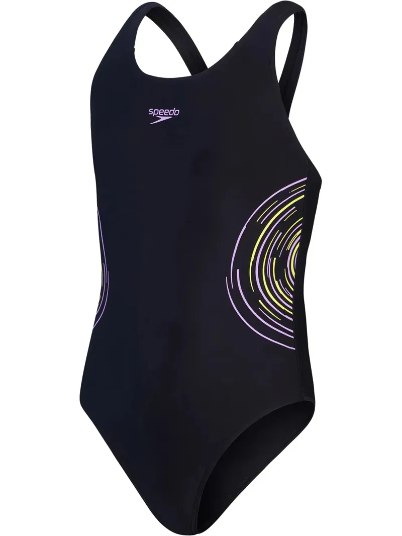 Speedo Girls Placement Muscleback Swimsuit Black/Purple