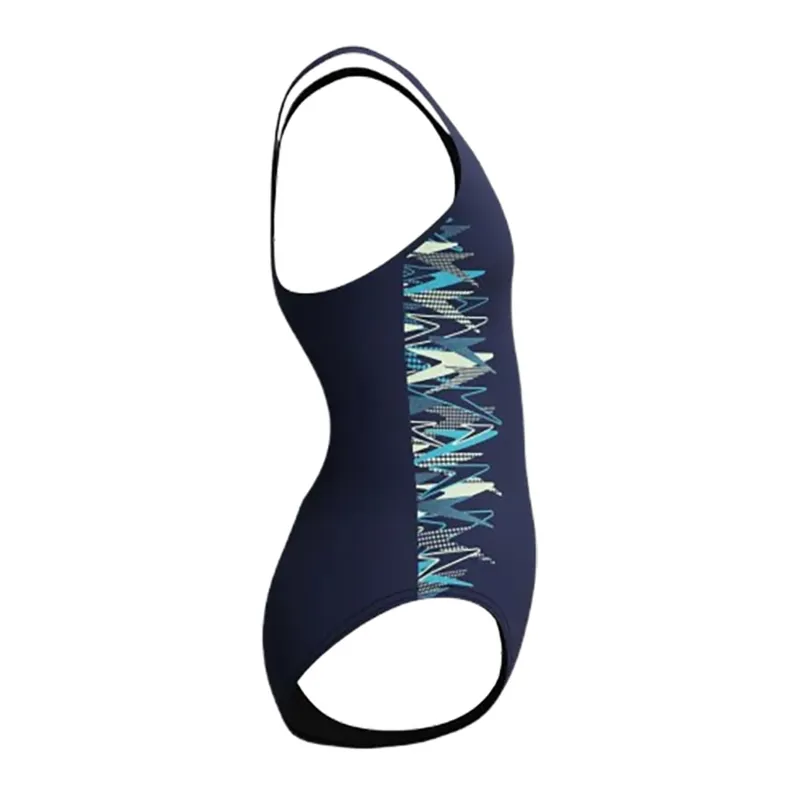 Speedo Girls Placement Muscleback Swimsuit Navy/Green-4