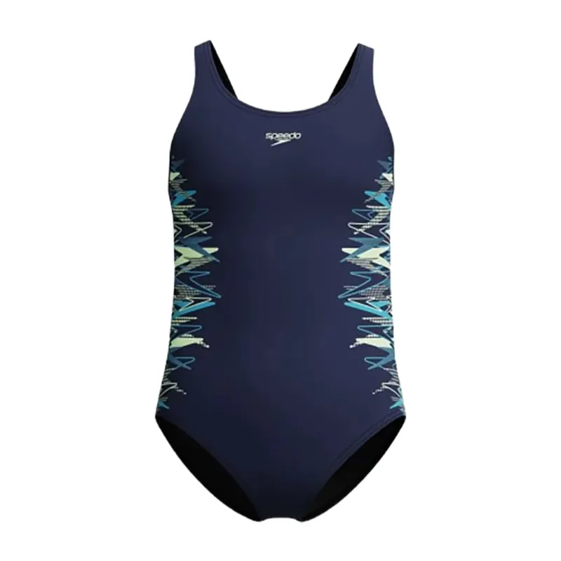 Speedo Girls Placement Muscleback Swimsuit Navy/Green