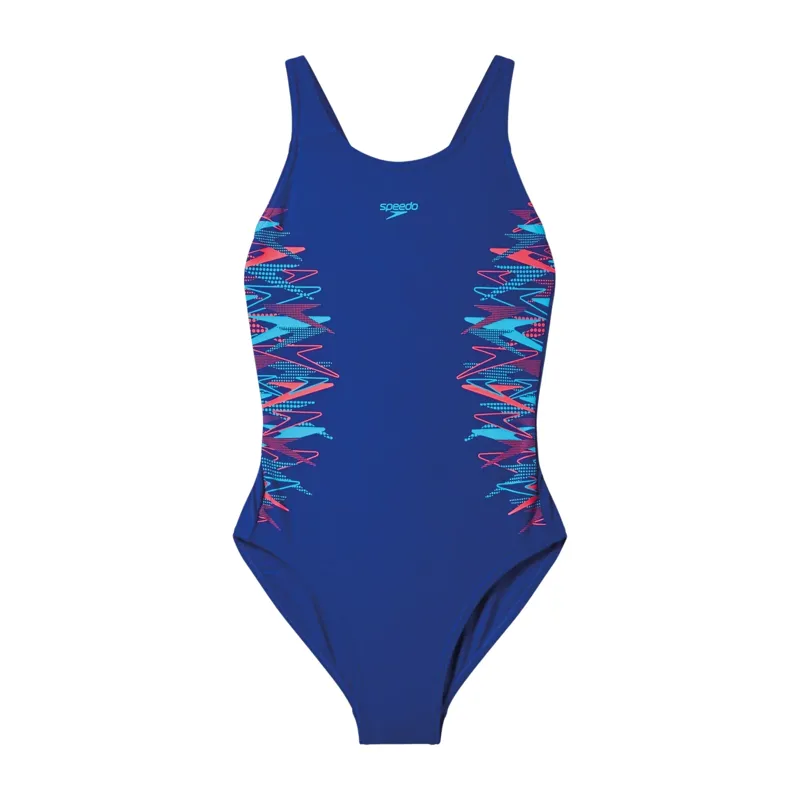 Speedo Girls Placement Muscleback Swimsuit Night Watch/Hyper Teal