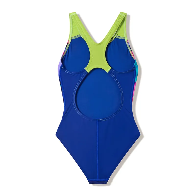 Speedo Girls Print Splashback Swimsuit Night Watch/Citrus Green-1