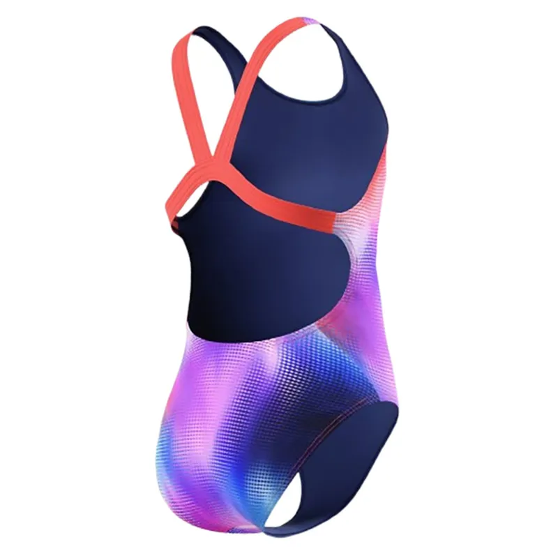 Speedo Girls Printed Leaderback Swimsuit Post It Pink-3