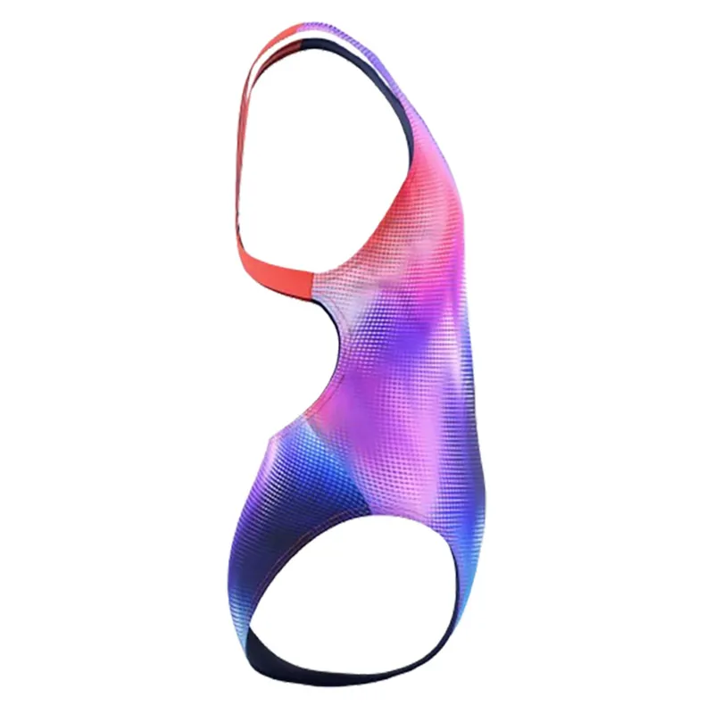 Speedo Girls Printed Leaderback Swimsuit Post It Pink-2