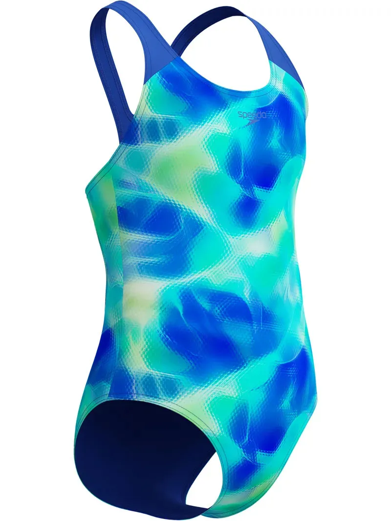 Speedo Girls Printed Splashback Swimsuit Blue/Green-7
