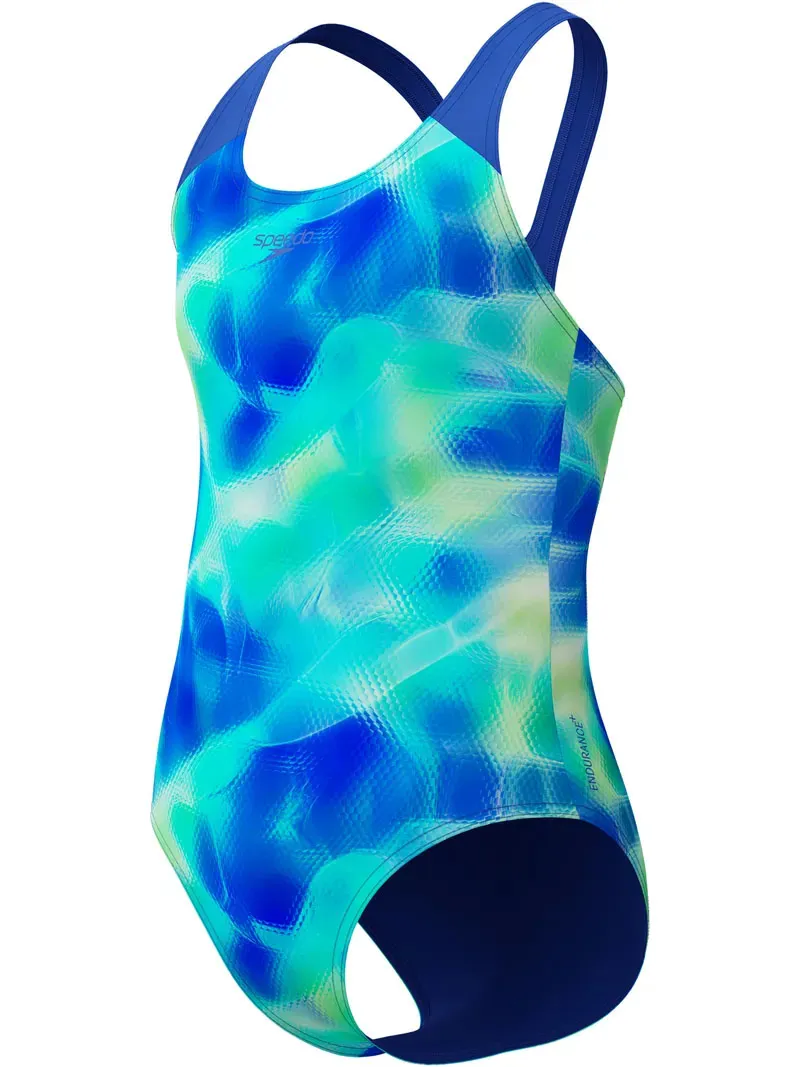 Speedo Girls Printed Splashback Swimsuit Blue/Green-2