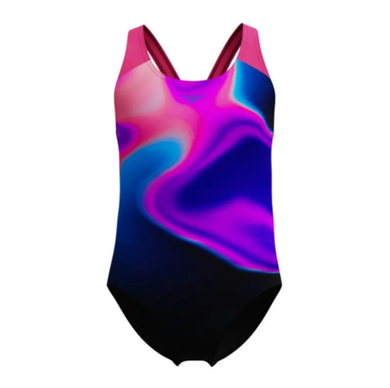 Speedo Girls Printed Splashback Swimsuit Dark Pink/Black-2