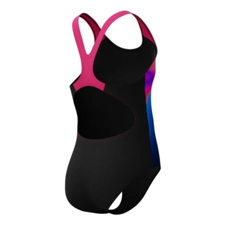 Speedo Girls Printed Splashback Swimsuit Dark Pink/Black-1