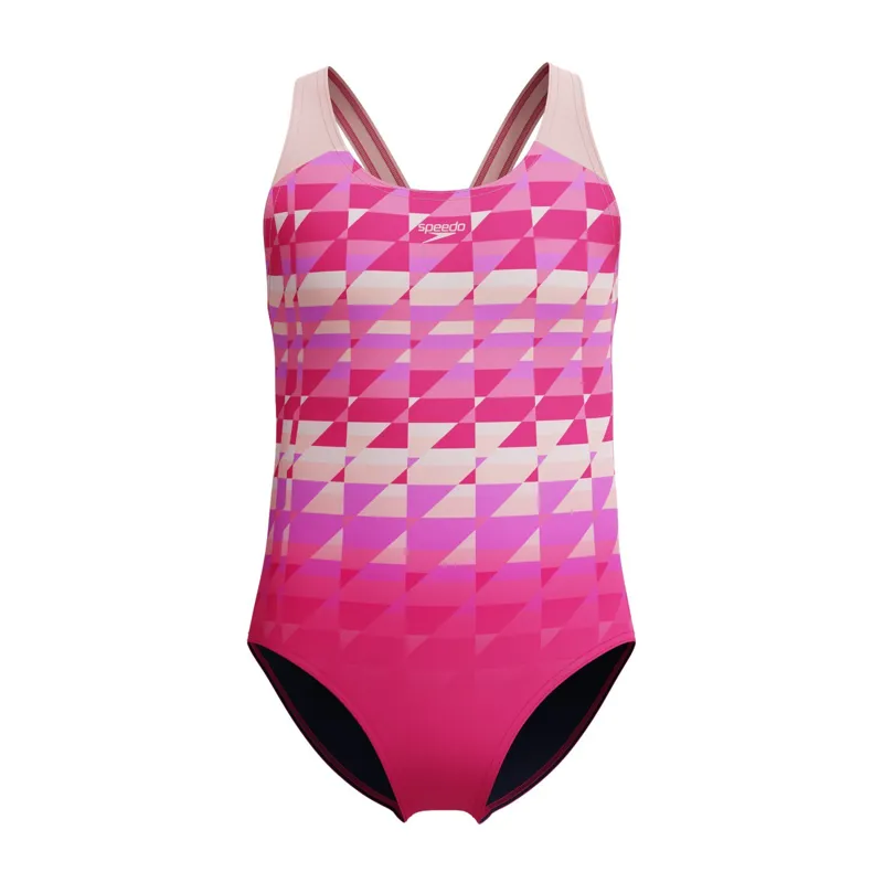 Speedo Girls Printed Splashback Swimsuit Dark Pink