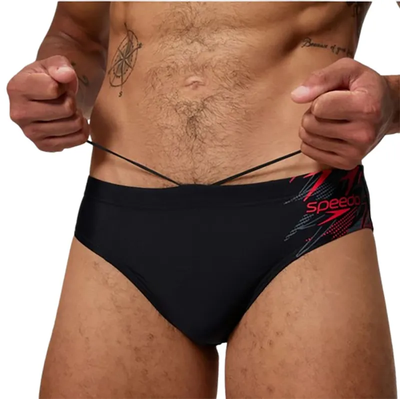 Speedo Men's Medley Logo 7cm Brief Black/Red-4