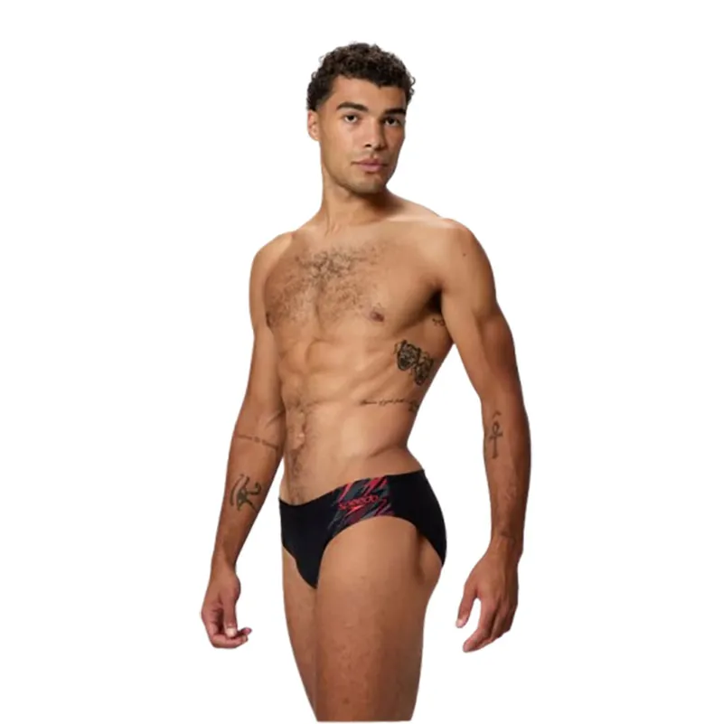 Speedo Men's Medley Logo 7cm Brief Black/Red-2