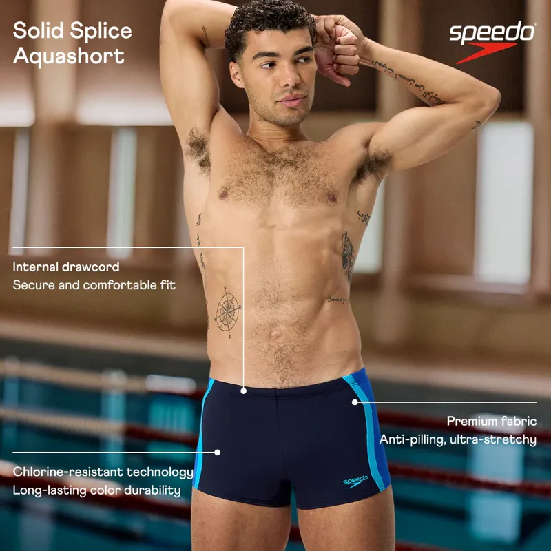 Speedo Men's Solid Splice Aquashort Navy/Blue-10