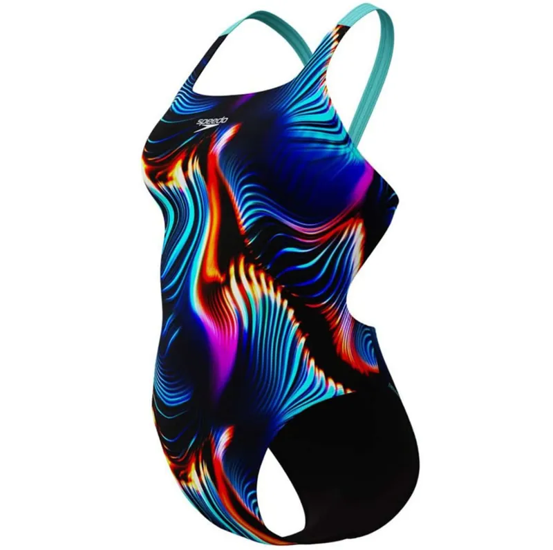 Speedo Women's Allover Printed Leaderback Swimsuit Lava Blur/Black-4