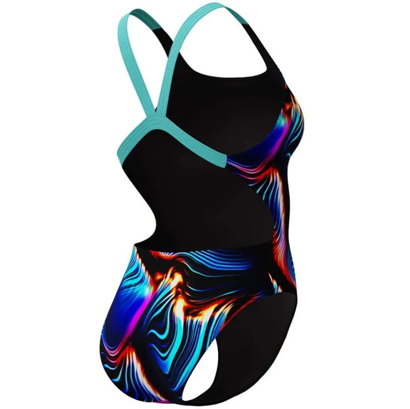 Speedo Women's Allover Printed Leaderback Swimsuit Lava Blur/Black-3
