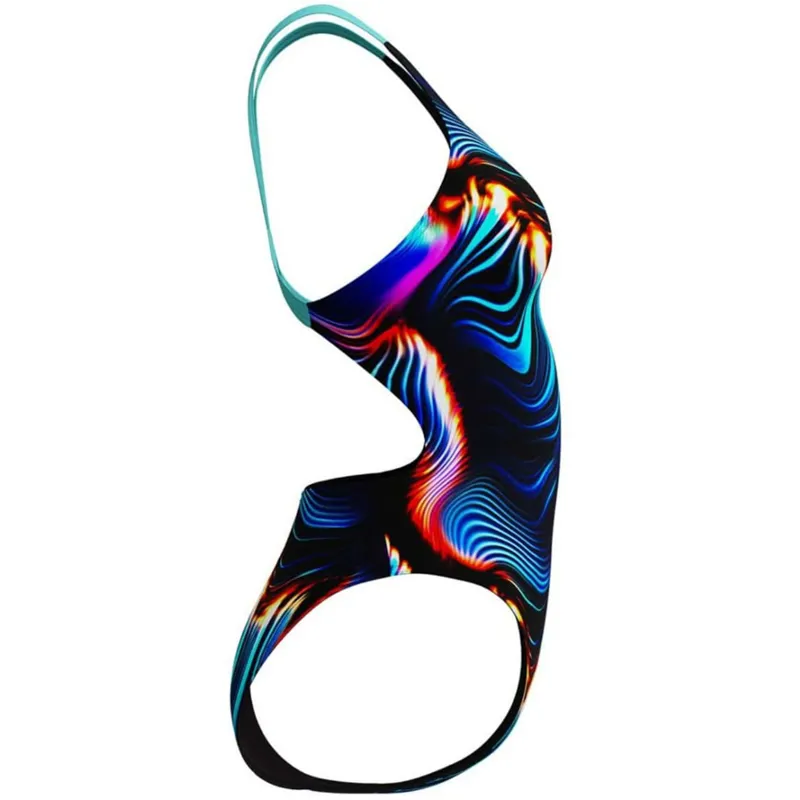 Speedo Women's Allover Printed Leaderback Swimsuit Lava Blur/Black-2