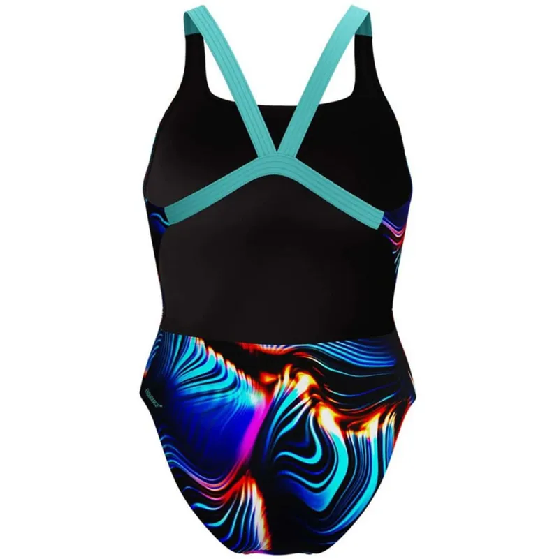 Speedo Women's Allover Printed Leaderback Swimsuit Lava Blur/Black-1