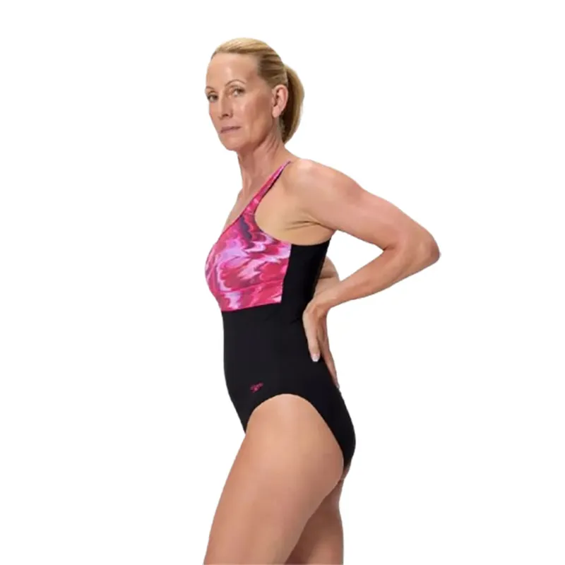 Speedo Women's Contour Eclipse Printed Swimsuit Black/Pink-3